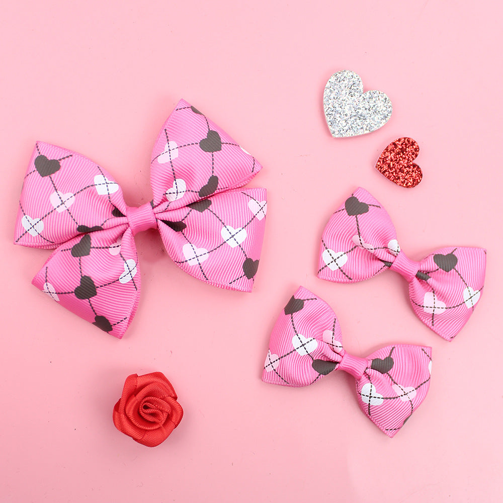 Wholesale 5pcs Valentine's Day Love Heart Children's Girl Side Clip One Large and Two Small Hairpins